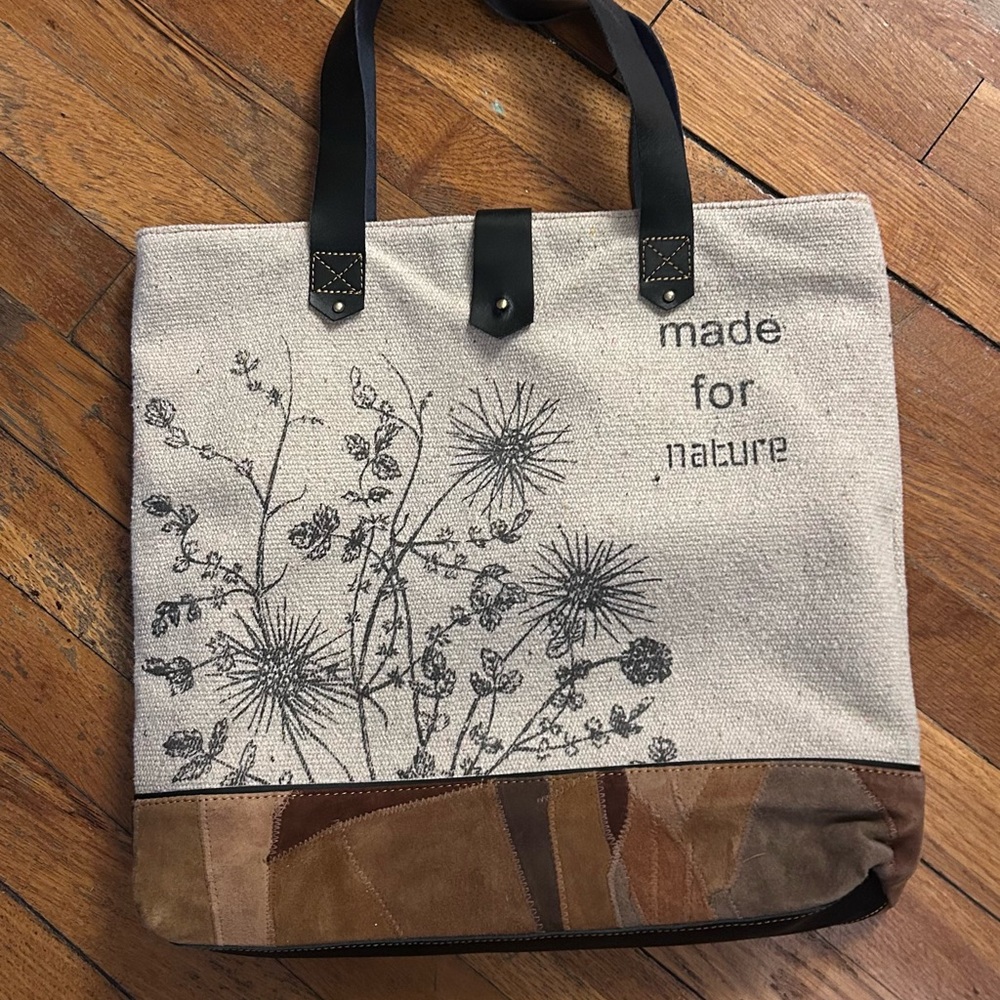 Nature-Inspired Canvas Tote with Black Handles